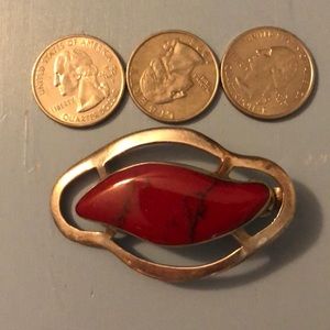 Red turquoise (red coral) sterling silver slide.